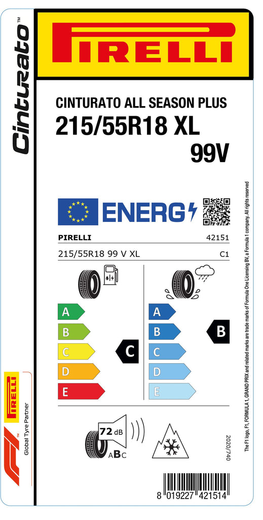 1x Pirelli CINTURATO ALL SEASON PLUS M+S 3PMSF XL 215/55 R 18 PKW-GANZJAHRESREIFEN