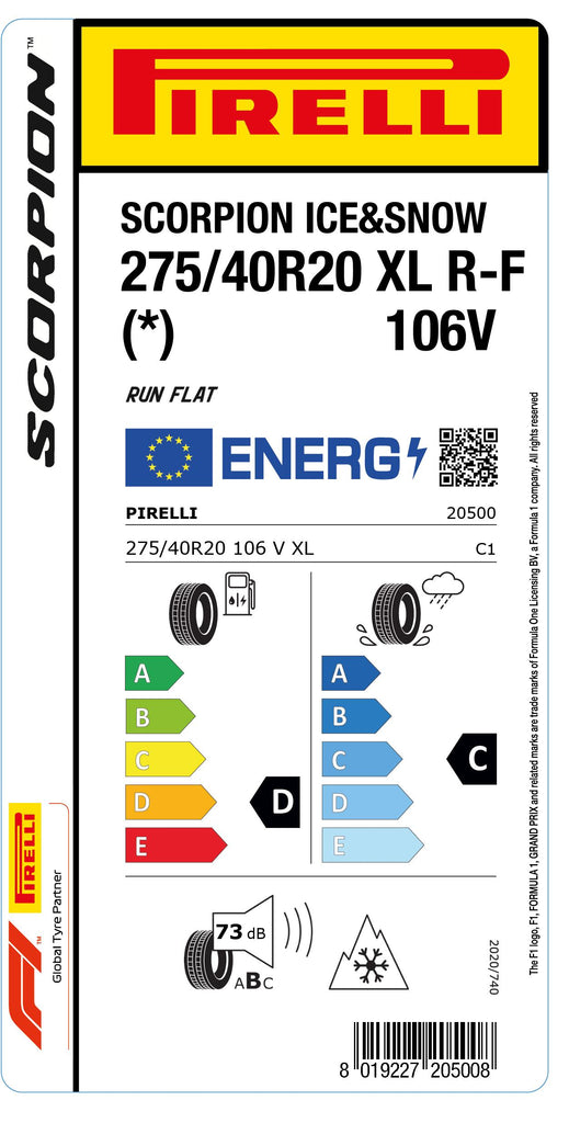 1x Pirelli SCORPION ICE & SNOW M+S 3PMSF XL RB RF (*) 275/40 R 20 SUV- &4x4-WINTERREIFEN