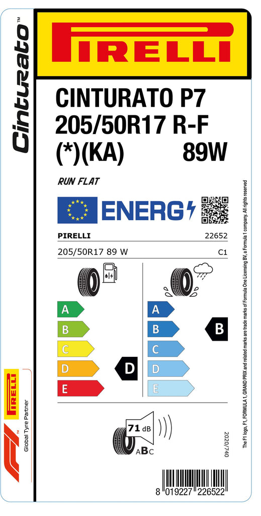 1x Pirelli CINTURATO P7 RF (*)(KA) 205/50 R 17 CAR SUMMER TIRE