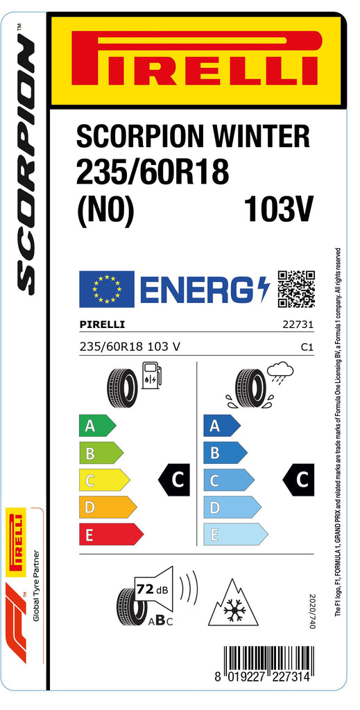 1x Pirelli SCORPION WINTER M+S 3PMSF (N0) 235/60 R 18 SUV- &4x4-WINTERREIFEN