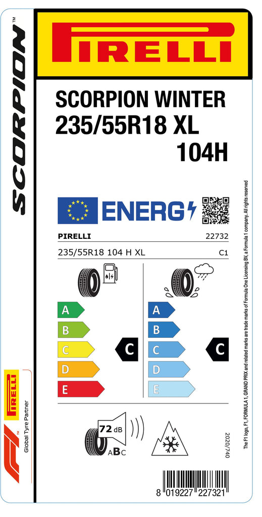 1x Pirelli SCORPION WINTER M+S 3PMSF XL RB 235/55 R 18 SUV- &4x4-WINTERREIFEN