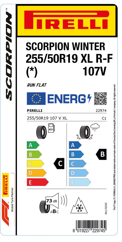 1x Pirelli SCORPION WINTER M+S 3PMSF XL RF (*) 255/50 R 19 SUV- &4x4-WINTERREIFEN