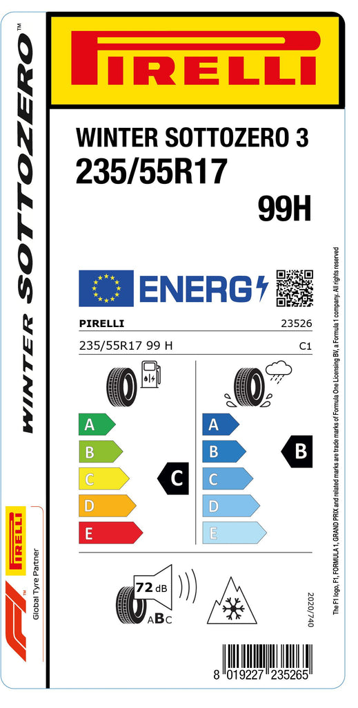 1x Pirelli WINTER SOTTOZERO 3 M+S 3PMSF 235/55 R 17 PKW-WINTERREIFEN