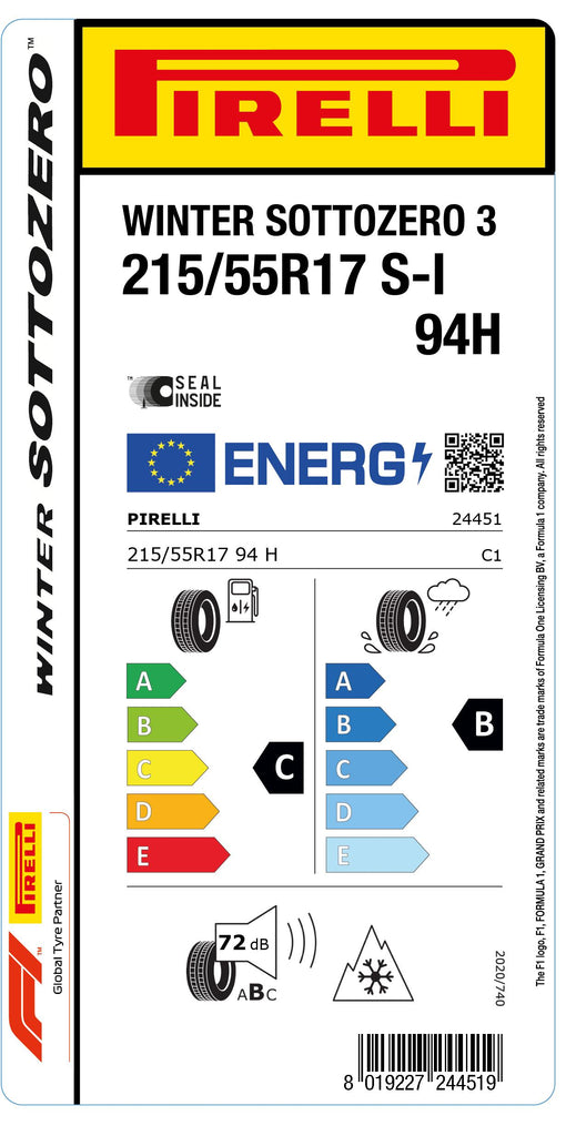 1x Pirelli WINTER SOTTOZERO 3 M+S 3PMSF SI 215/55 R 17 PKW-WINTERREIFEN