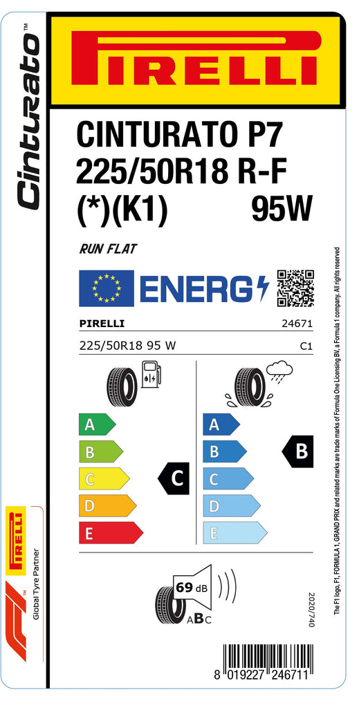 1x Pirelli CINTURATO P7 RF (*)(K1) 225/50 R 18 PKW-SOMMERREIFEN