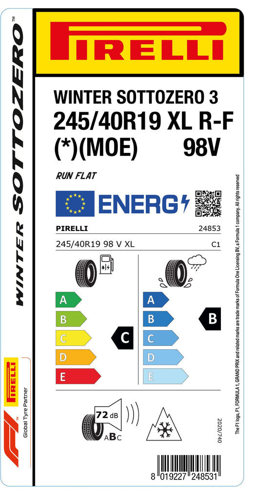 1x Pirelli WINTER SOTTOZERO 3 M+S 3PMSF XL RF (*)(MOE) 245/40 R 19 PKW-WINTERREIFEN