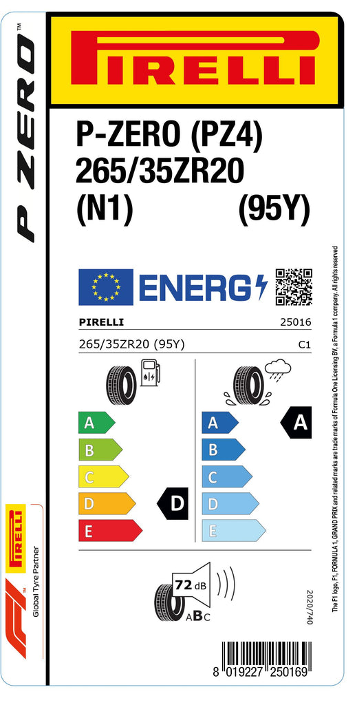 1x Pirelli P-ZERO (PZ4) Sports Car (N1) 265/35 ZR 20 PKW-SOMMERREIFEN