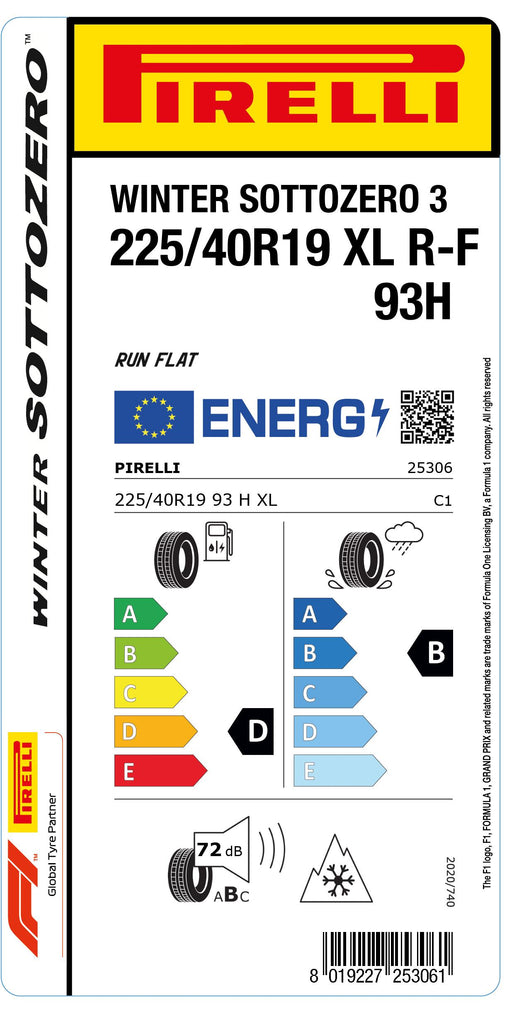 1x Pirelli WINTER SOTTOZERO 3 M+S 3PMSF XL RF 225/40 R 19 PKW-WINTERREIFEN