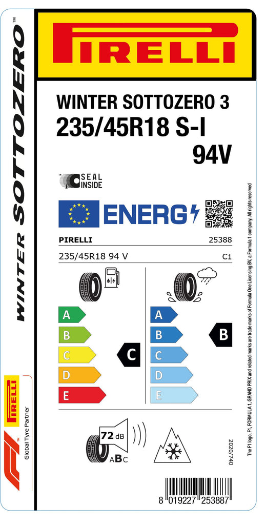 1x Pirelli WINTER SOTTOZERO 3 M+S 3PMSF SI 235/45 R 18 CAR WINTER TIRE