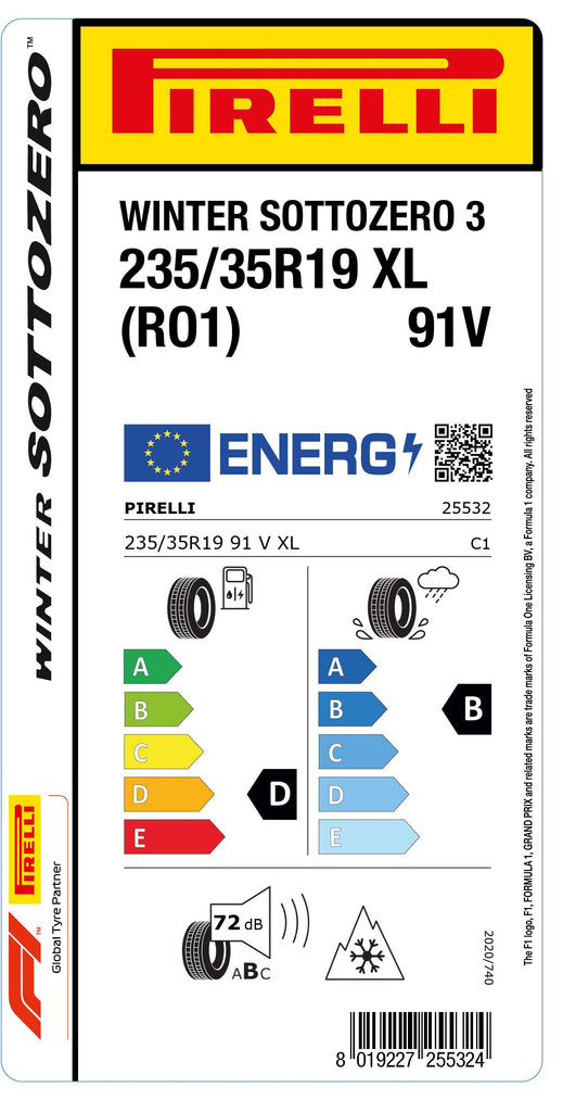 1x Pirelli WINTER SOTTOZERO 3 M+S 3PMSF XL (RO1) 235/35 R 19 PKW-WINTERREIFEN