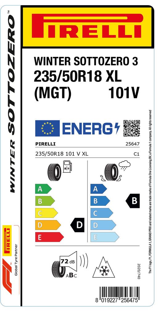 1x Pirelli WINTER SOTTOZERO 3 M+S 3PMSF XL (MGT) 235/50 R 18 PKW-WINTERREIFEN