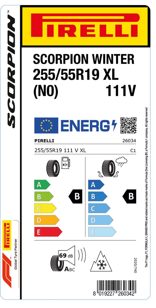 1x Pirelli SCORPION WINTER M+S 3PMSF XL (N0) 255/55 R 19 SUV- &4x4-WINTERREIFEN