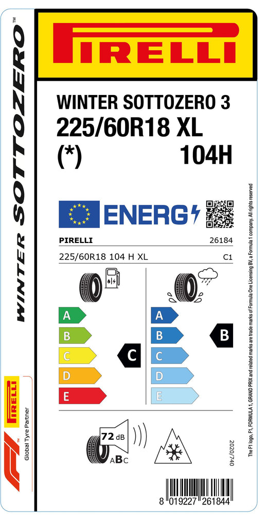 1x Pirelli WINTER SOTTOZERO 3 M+S 3PMSF XL (*) 225/60 R 18 SUV &amp; 4x4 WINTER TIRE