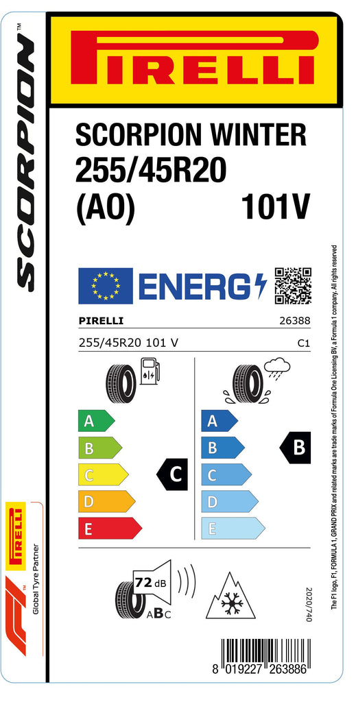 1x Pirelli SCORPION WINTER M+S 3PMSF (AO) 255/45 R 20 SUV- &4x4-WINTERREIFEN