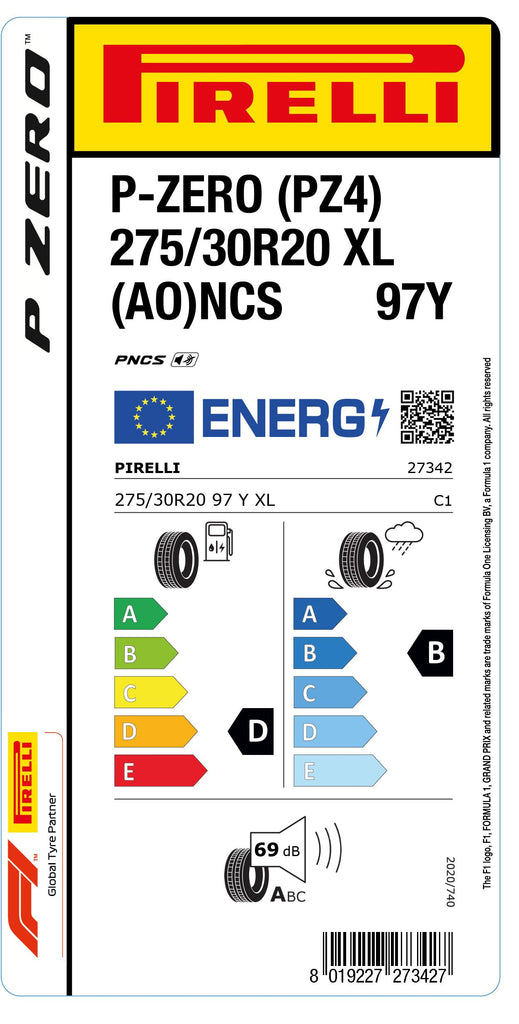 1x Pirelli P-ZERO (PZ4) Sports Car XL (AO) PNCS 275/30 R 20 PKW-SOMMERREIFEN