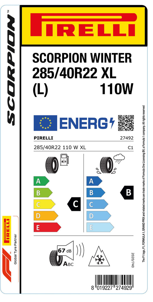 1x Pirelli SCORPION WINTER M+S 3PMSF XL (L) 285/40 R 22 SUV- &4x4-WINTERREIFEN