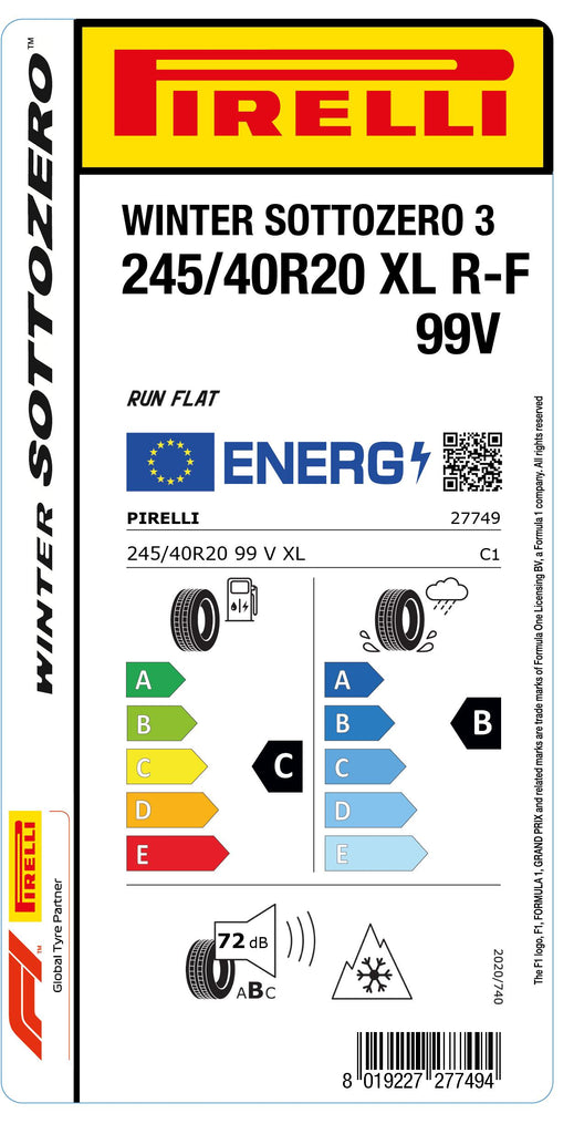 1x Pirelli WINTER SOTTOZERO 3 M+S 3PMSF XL RF 245/40 R 20 PKW-WINTERREIFEN