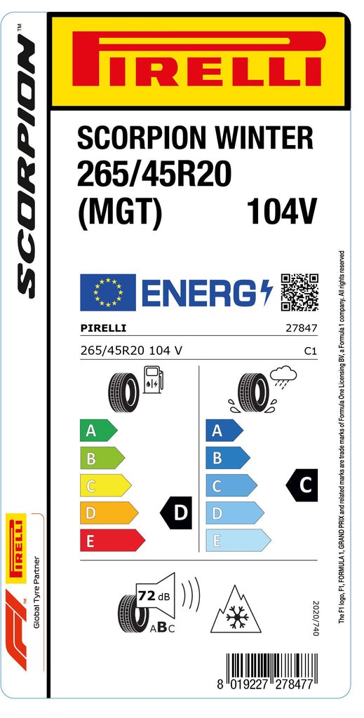 1x Pirelli SCORPION WINTER M+S 3PMSF RB (MGT) 265/45 R 20 SUV- &4x4-WINTERREIFEN