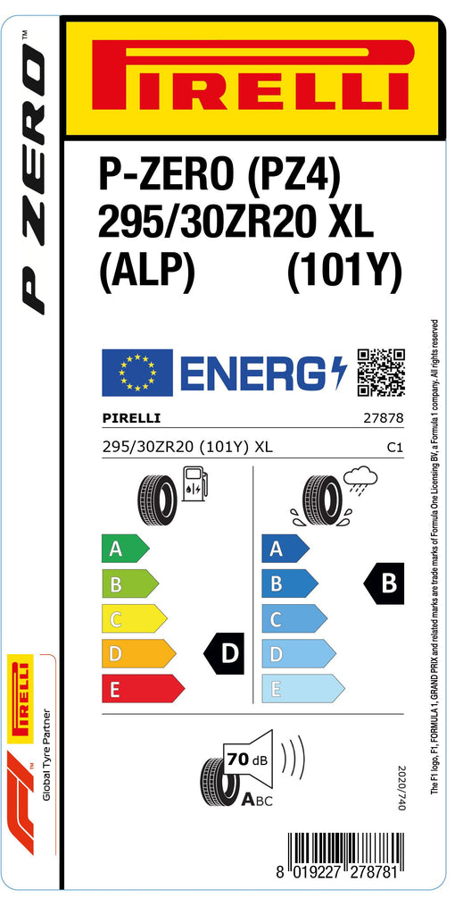 1x Pirelli P-ZERO (PZ4) Sports Car XL (ALP) 295/30 ZR 20 PKW-SOMMERREIFEN