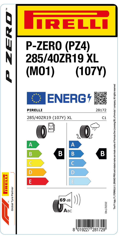 1x Pirelli P-ZERO (PZ4) Sports Car XL (MO1) 285/40 ZR 19 PKW-SOMMERREIFEN