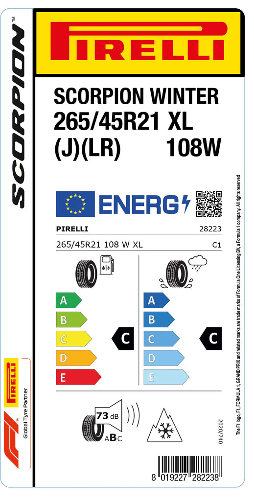 1x Pirelli SCORPION WINTER M+S 3PMSF XL (J)(LR) 265/45 R 21 SUV- &4x4-WINTERREIFEN