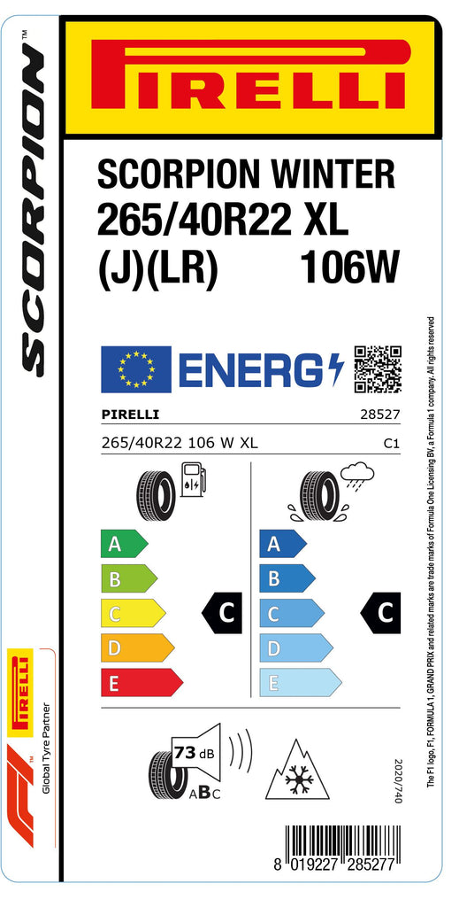 1x Pirelli SCORPION WINTER M+S 3PMSF XL (J)(LR) 265/40 R 22 SUV- &4x4-WINTERREIFEN