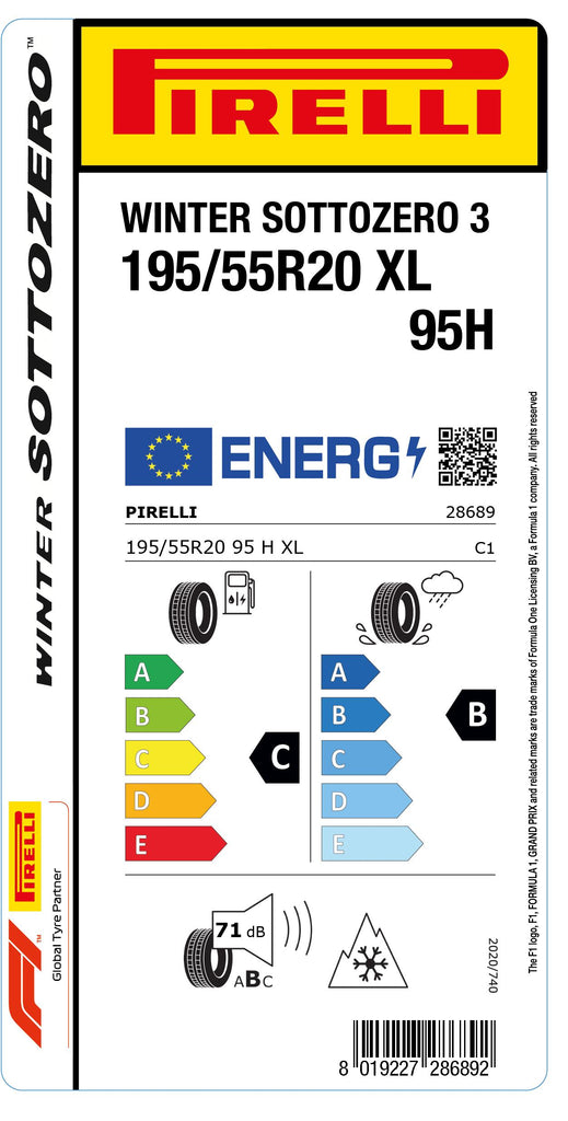 1x Pirelli WINTER SOTTOZERO 3 M+S 3PMSF XL 195/55 R 20 PKW-WINTERREIFEN