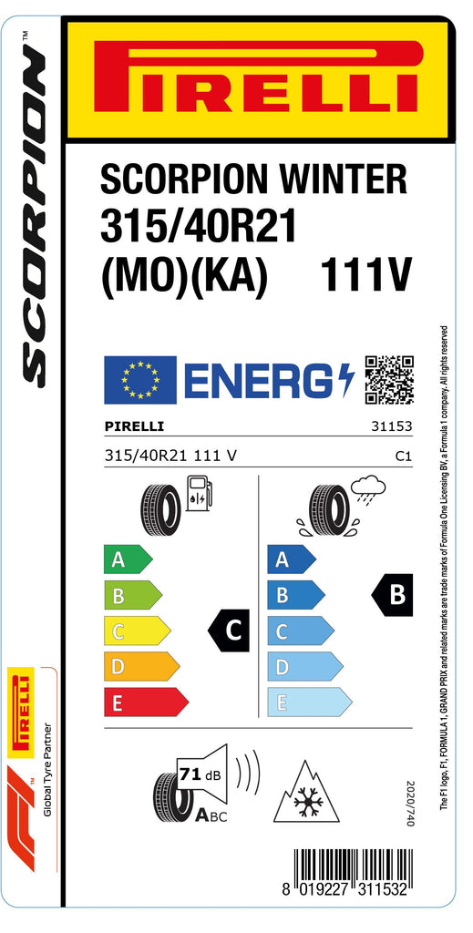 1x Pirelli SCORPION WINTER M+S 3PMSF (MO)(KA) 315/40 R 21 SUV- &4x4-WINTERREIFEN