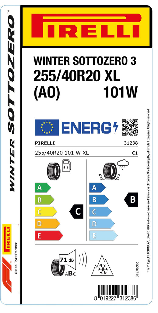 1x Pirelli WINTER SOTTOZERO 3 M+S 3PMSF XL (AO) 255/40 R 20 PKW-WINTERREIFEN