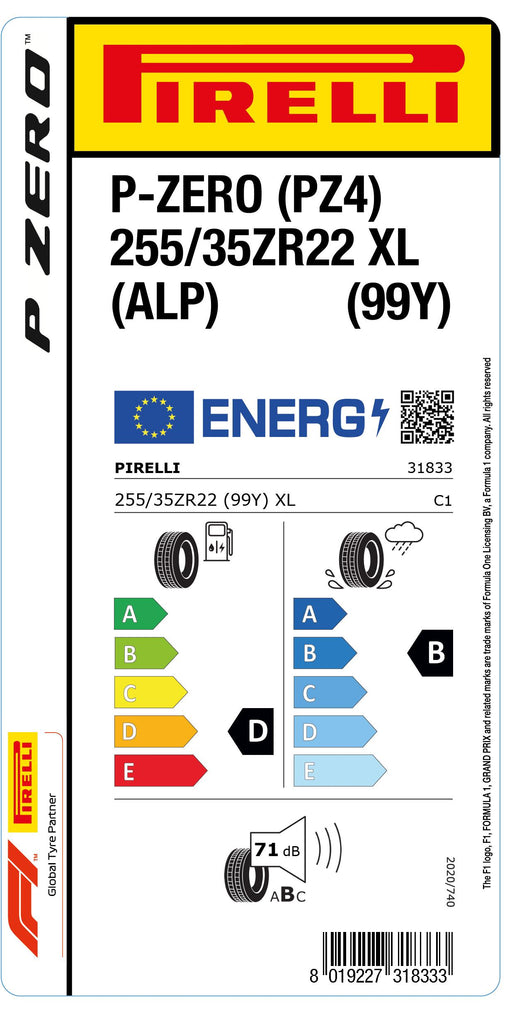 1x Pirelli P-ZERO (PZ4) Sports Car XL (ALP) 255/35 ZR 22 PKW-SOMMERREIFEN