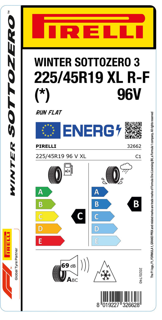 1x Pirelli WINTER SOTTOZERO 3 M+S 3PMSF XL RF (*) 225/45 R 19 PKW-WINTERREIFEN