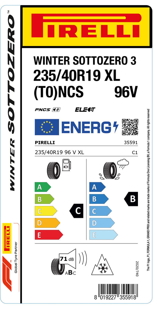 1x Pirelli WINTER SOTTOZERO 3 M+S 3PMSF XL (T0) PNCS 235/40 R 19 PKW-WINTERREIFEN