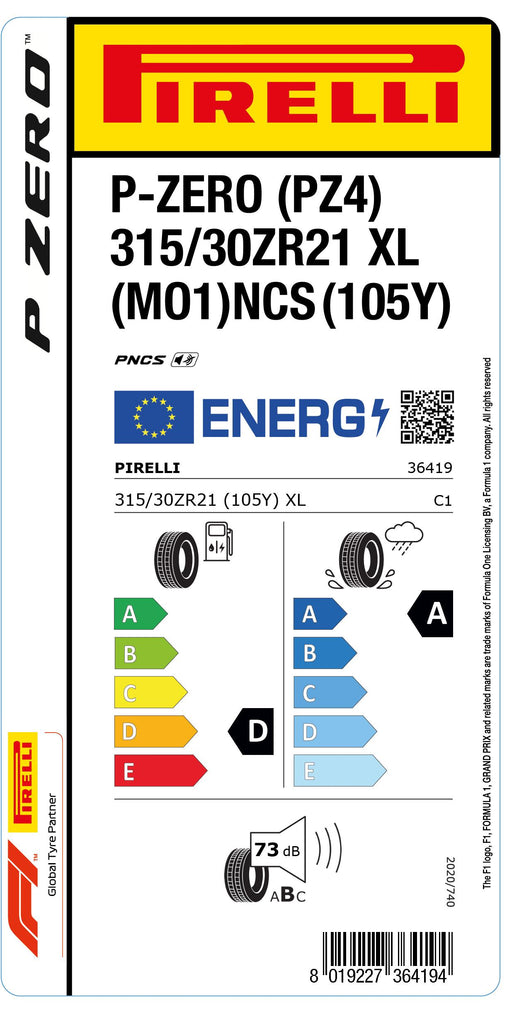 1x Pirelli P-ZERO (PZ4) Sports Car XL (MO1) PNCS 315/30 ZR 21 PKW-SOMMERREIFEN