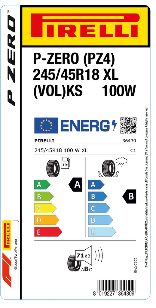 1x Pirelli P-ZERO (PZ4) Luxury Saloon XL (VOL)KS 245/45 R 18 PKW-SOMMERREIFEN