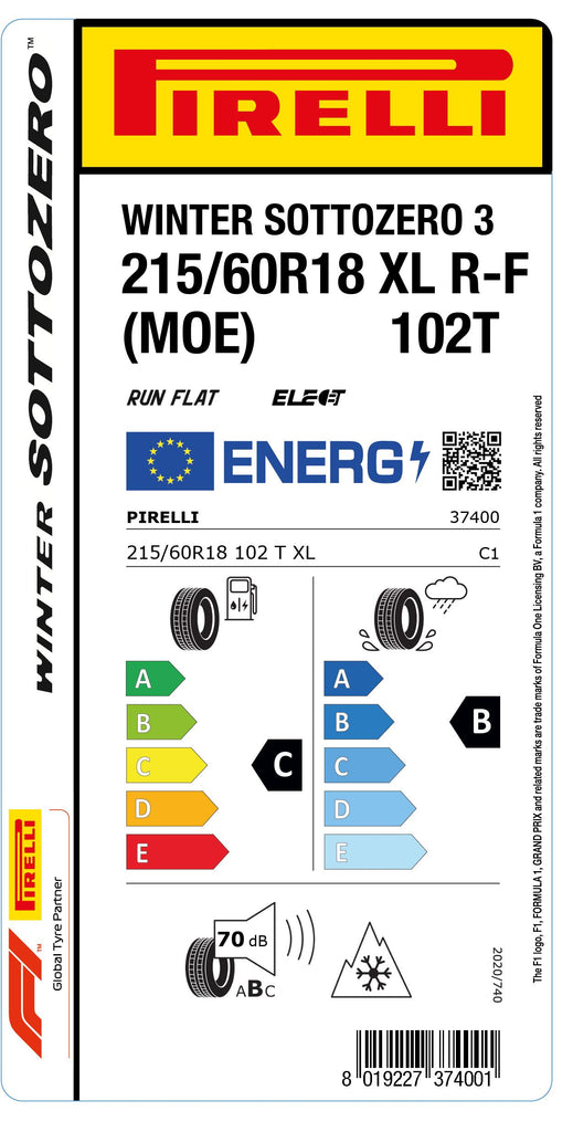 1x Pirelli WINTER SOTTOZERO 3 M+S 3PMSF XL RF (MOE) 215/60 R 18 PKW-WINTERREIFEN