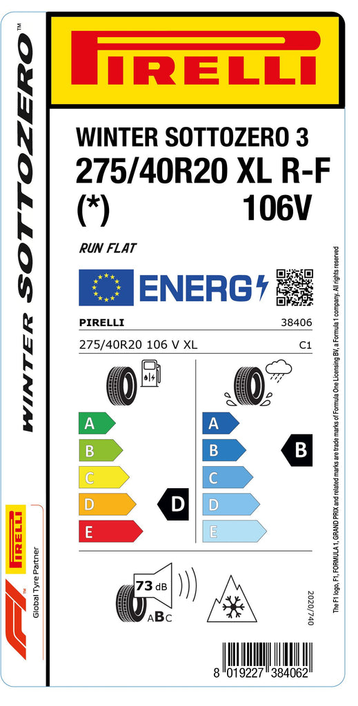 1x Pirelli WINTER SOTTOZERO 3 M+S 3PMSF XL RF (*) 275/40 R 20 PKW-WINTERREIFEN