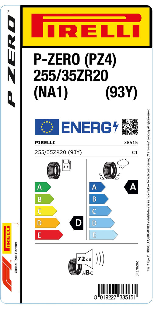 1x Pirelli P-ZERO (PZ4) Sports Car (NA1) 255/35 ZR 20 PKW-SOMMERREIFEN