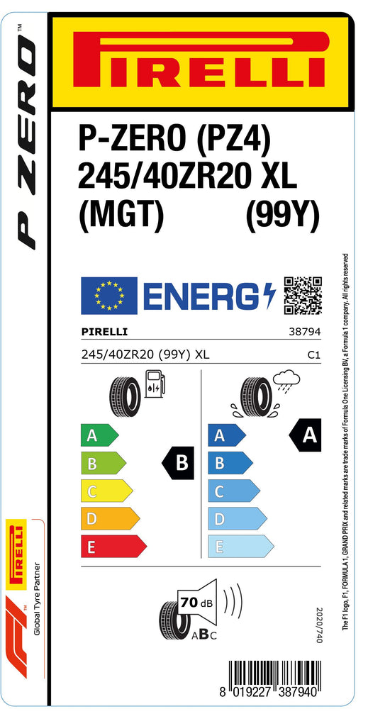 1x Pirelli P-ZERO (PZ4) Luxury Saloon XL (MGT) 245/40 ZR 20 PKW-SOMMERREIFEN