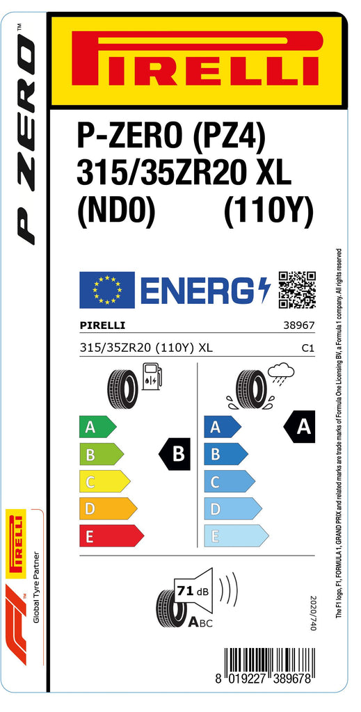 1x Pirelli P-ZERO (PZ4) Sports Car XL (ND0) 315/35 ZR 20 PKW-SOMMERREIFEN