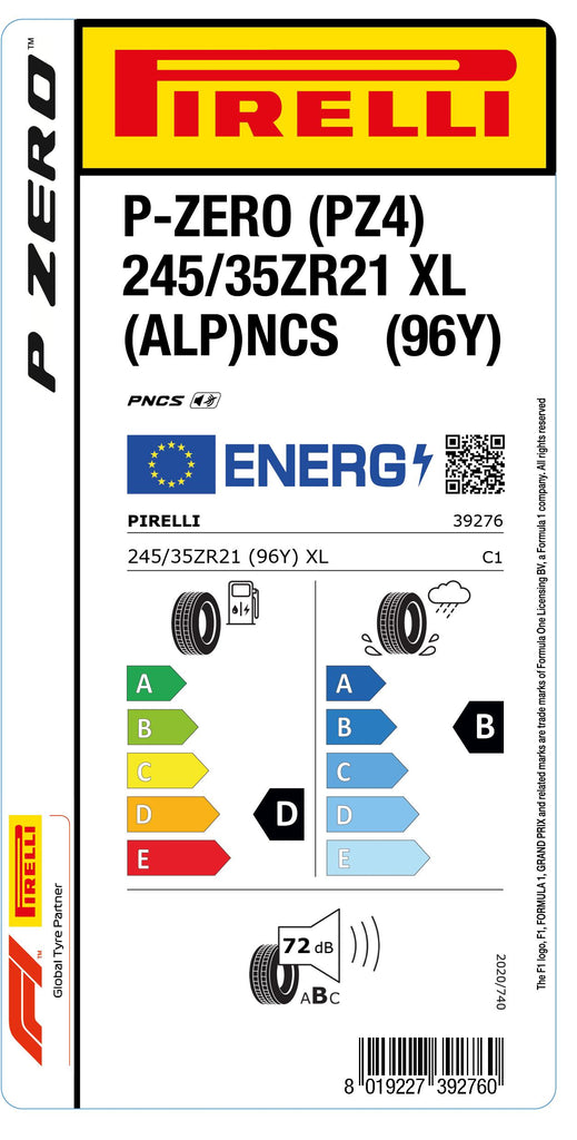 1x Pirelli P-ZERO (PZ4) Sports Car XL (ALP) PNCS 245/35 ZR 21 PKW-SOMMERREIFEN