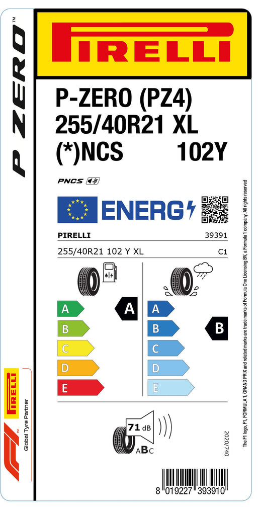 1x Pirelli P-ZERO (PZ4) Sports Car XL (*) PNCS 255/40 R 21 PKW-SOMMERREIFEN