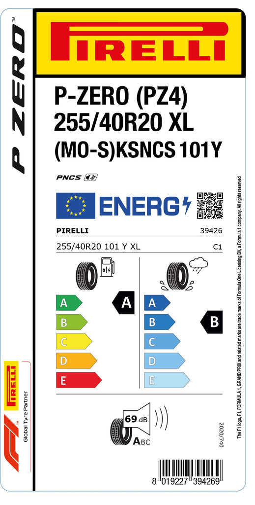 1x Pirelli P-ZERO (PZ4) Sports Car XL (MO-S)KS PNCS 255/40 R 20 PKW-SOMMERREIFEN