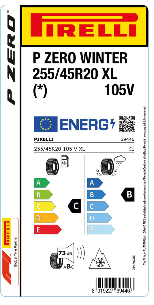 1x Pirelli PZERO WINTER M+S 3PMSF XL (*) 255/45 R 20 PKW-WINTERREIFEN