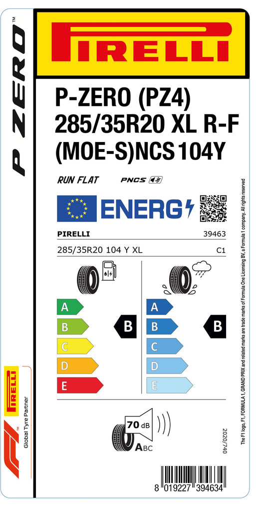 1x Pirelli P-ZERO (PZ4) Sports Car XL RF (MOE-S) PNCS 285/35 R 20 PKW-SOMMERREIFEN