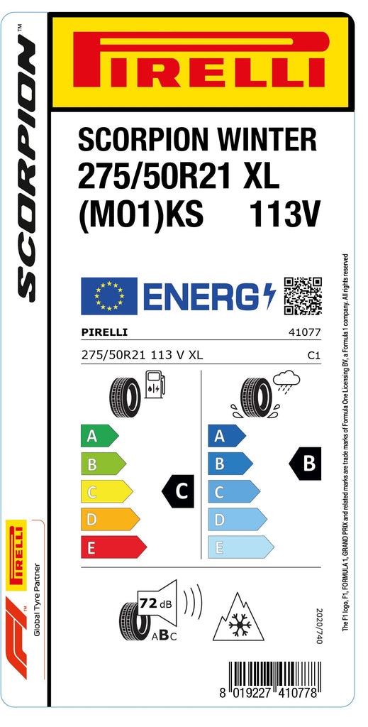 1x Pirelli SCORPION WINTER M+S 3PMSF XL (MO1)KS 275/50 R 21 SUV- &4x4-WINTERREIFEN