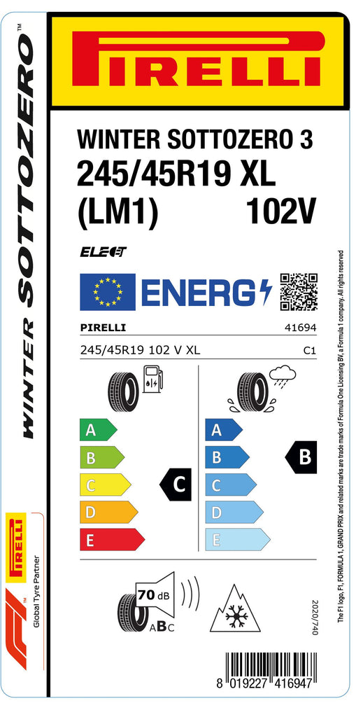 1x Pirelli WINTER SOTTOZERO 3 M+S 3PMSF XL (LM1) 245/45 R 19 PKW-WINTERREIFEN