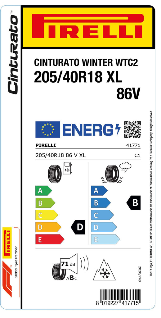 1x Pirelli CINTURATO WINTER 2 M+S 3PMSF XL 205/40 R 18 PKW-WINTERREIFEN