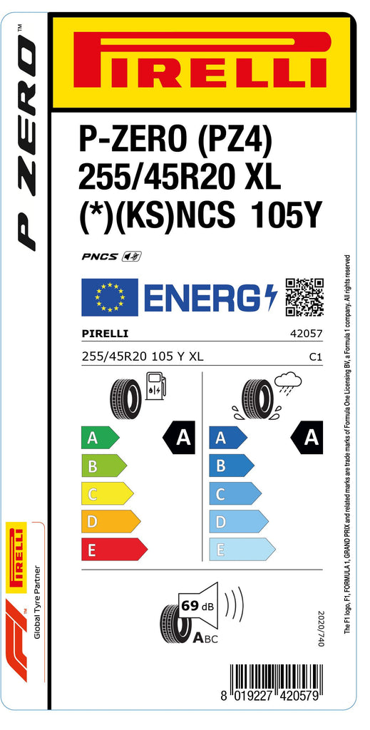 1x Pirelli P-ZERO (PZ4) Luxury Saloon XL (*)(KS) PNCS 255/45 R 20 PKW-SOMMERREIFEN